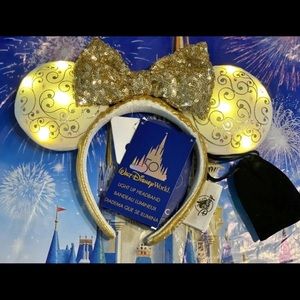 Disney Parks 50th Anniversary White Gold Light-Up Minnie Mouse Ears Headband